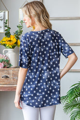 Heimish Full Size Short Sleeve Crisscross Star Babydoll Top OutfitFlow